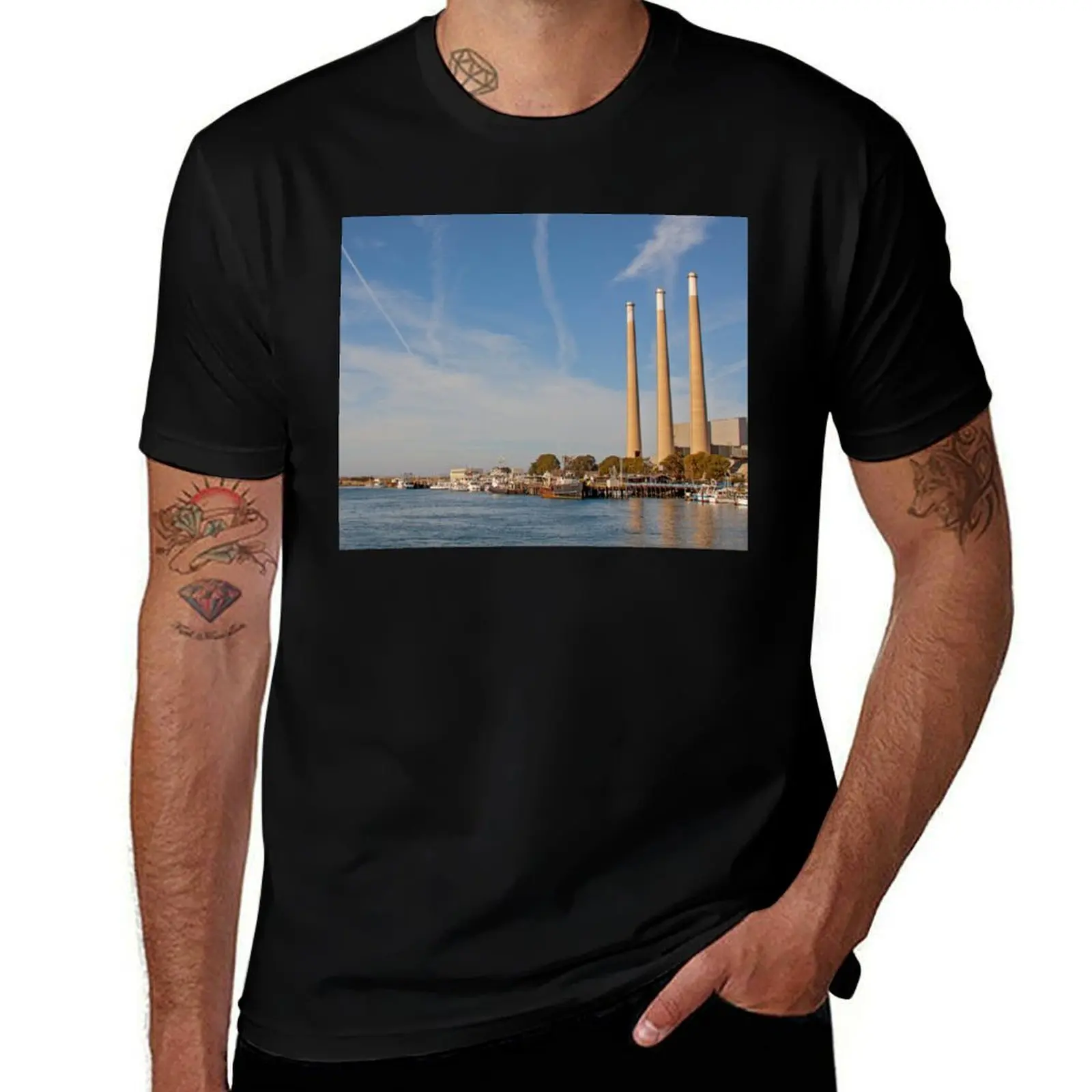Morro Bay & the Old Power Plant Smoke Stacks T-Shirt Casual Streetwear Short Sleeve Tee T-Shirt