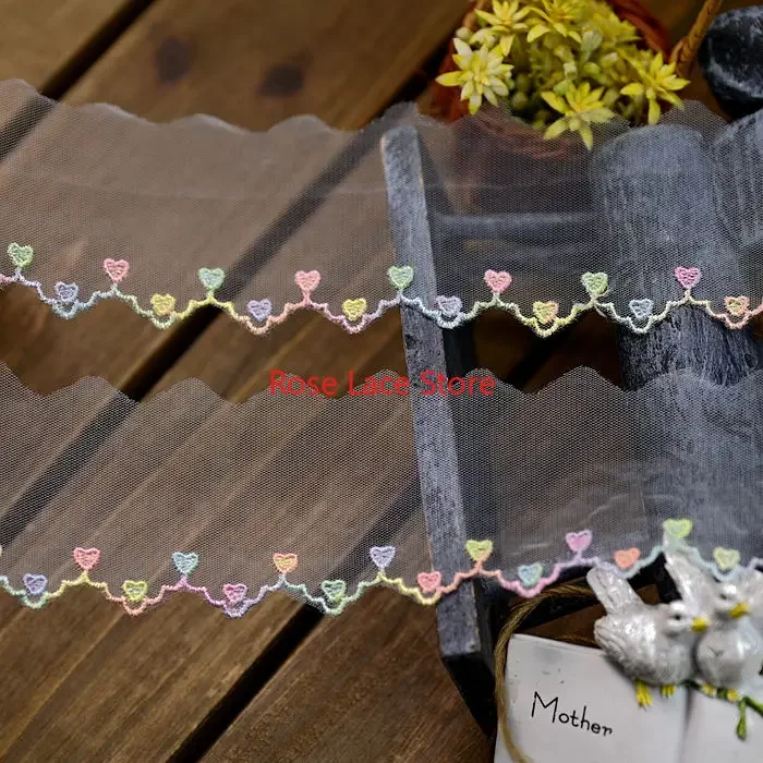 5 yards Colorful small love heart pattern embroidery Lace Trim, off white tulle lace trim, For Girl dress,Bridal Hairband,
