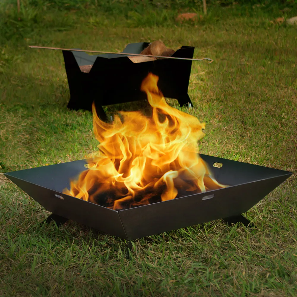 Outdoor Fireplace Square Changer for Garden-Steel-Black