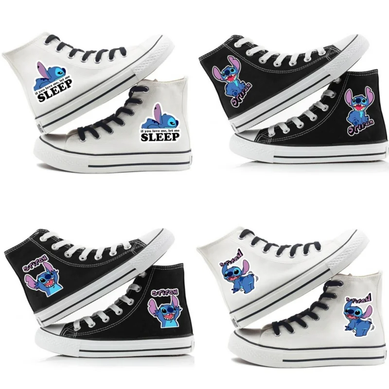 Kawaii Disney Stitch Canvas Shoes Cartoon Men\'s/women\'s High-Top Sneakers Summer Versatile Breathable Couple Shoes Birthday Gift