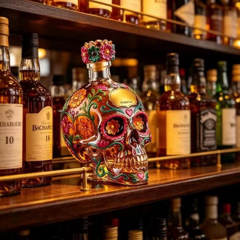 Agave Whiskey Home Decoration Bottle - Mexican Skull Candy Skull Bottle - Bar Decoration - Collection Item