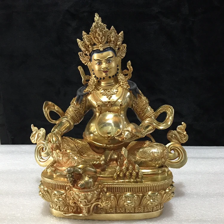 Z Yellow Jambhala Fortune God of Wealth Pure Copper Gilded Buddha Statue Tibetan Tantric Buddhism Ornament