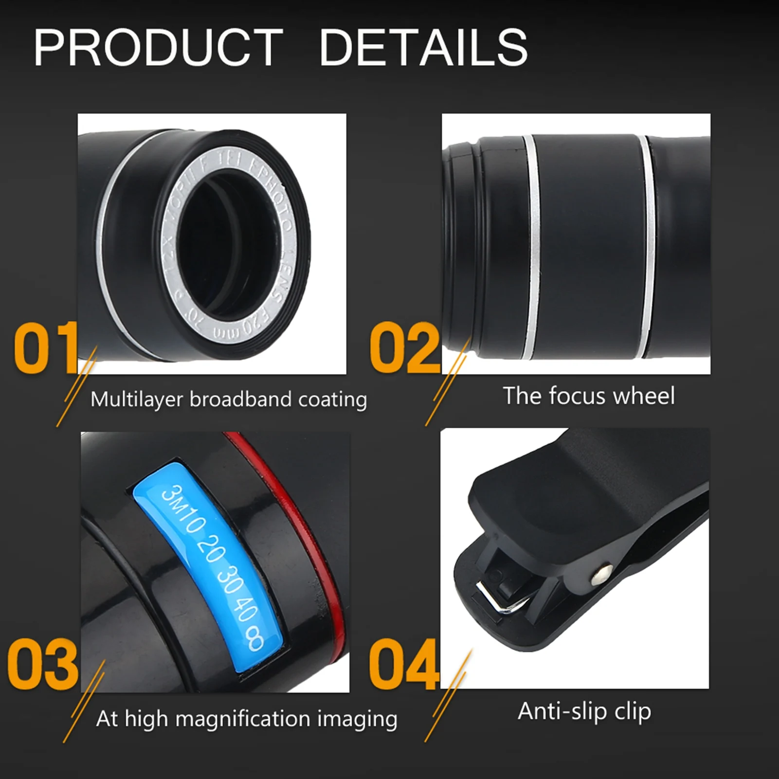 الهاتف أحادي العين في الهواء الطلق صغير محمول 12 مرة التركيز الهاتف أحادي العين تلسكوب الهاتف الذكي