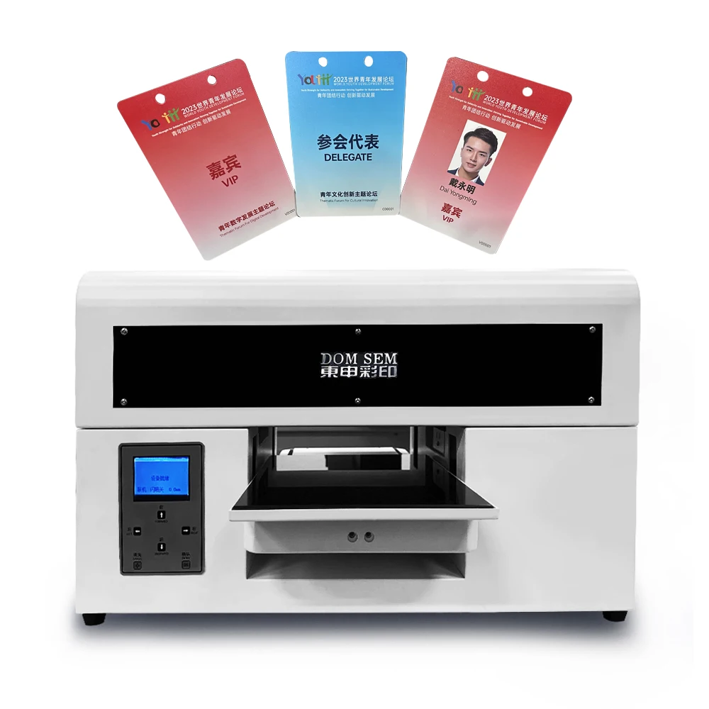 DOMSEM  Flatbed Uv Printer A4 Size Uv Led digital Flatbed Printer A4 Fully Automatic phone case  PVC cards logo Printing Machine