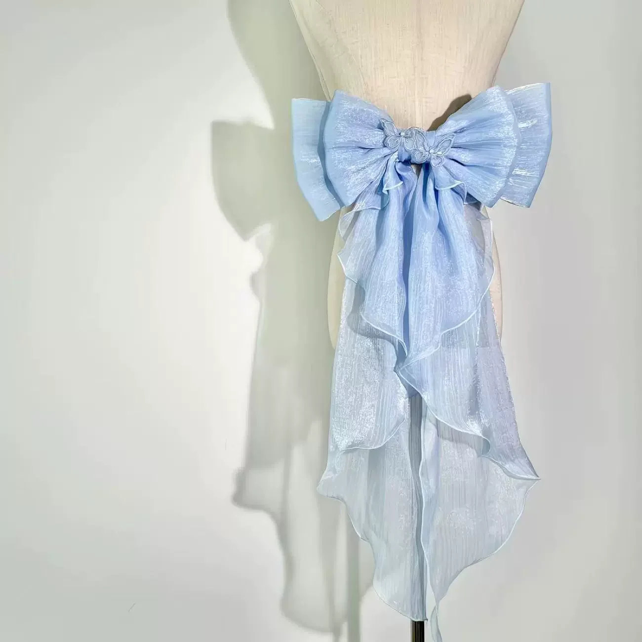 Mingli Tengda Blue Bow Wedding Knot Removeable With Pin Accessories Belt Bride Bowknot Lolita Bright Silk Double Layered Knot