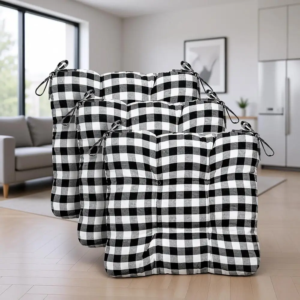 

Черно-белые подушки для кухонных стульев 16 x 15 дюймов с завязками, удобные подушки для сидений для использования в помещении и на улице.
