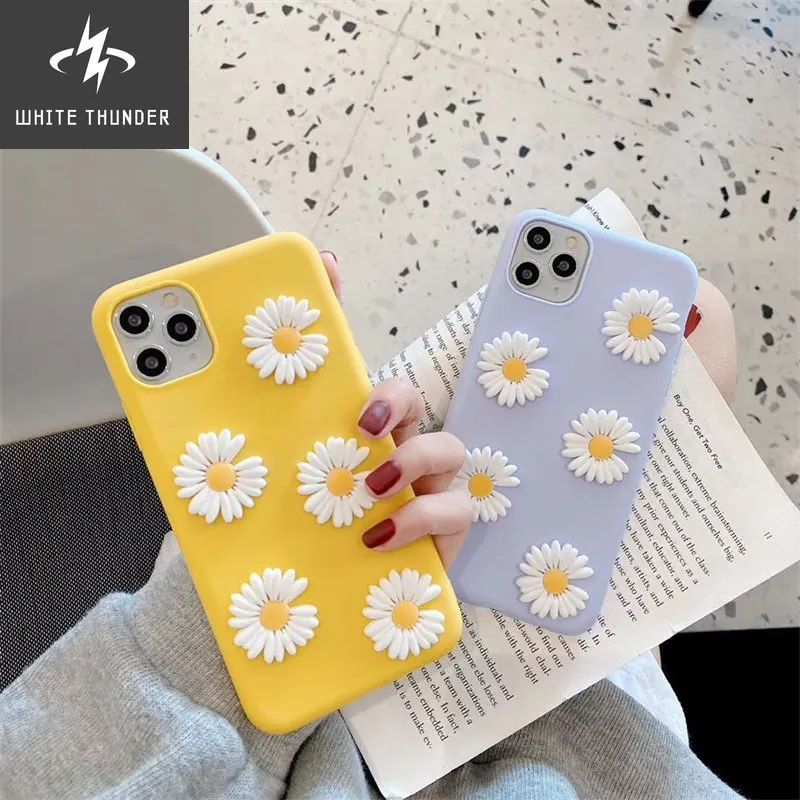 Korean Style Sweet Cute Summer Three-dimensional Daisy Soft Anti-fall For iphone 11 12 13 Pro Max XR Xs 6 7 8 Plus Phone Case