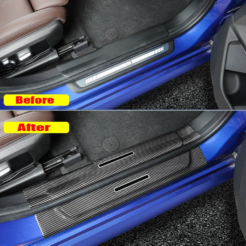 ABS Carbon Fiber Car Door Sill Scuff Plate Guard Protector Cover Trim For BMW 3 5 Series G20 G30 X1 F48 X3 G01 X5 F15 G05 X7 G07