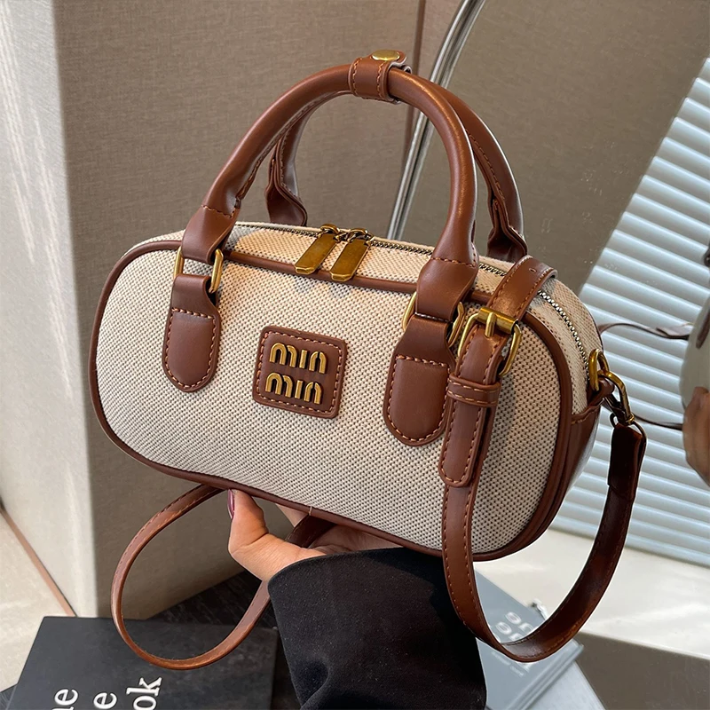 Retro Fashion Bowling Bag Women 2024 Trend Handbags Purses Female Shoulder Crossbody Bag New Vegan Leather Ladies Messenger Bag