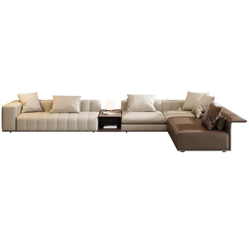 

Leather sofa high-end villa large flat floor apartment living room Italian minimalist piano key sofa