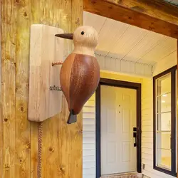 Woodpecker Doorbell Wooden Handmade Self-Adhesive Woodpecker Door Knocker Vintage Bird Door Knocker for Front Door Home Decor