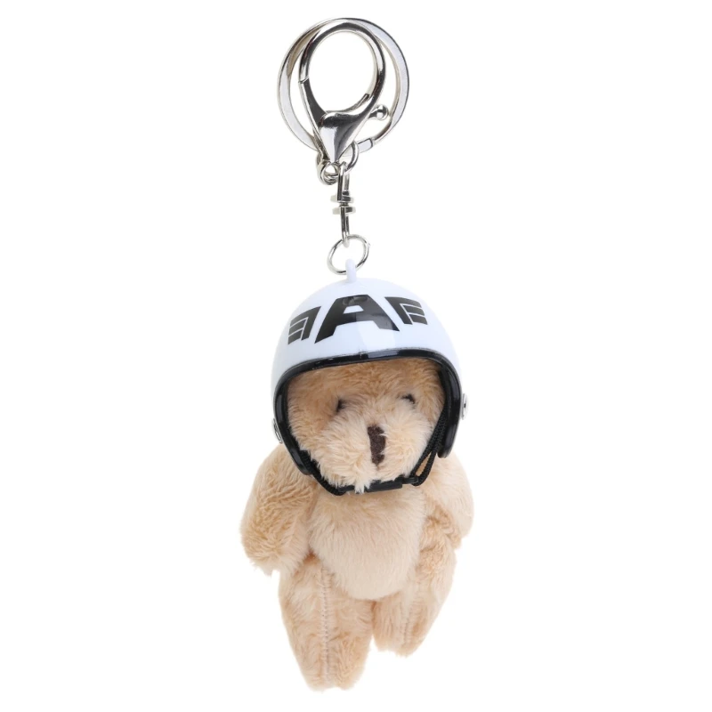 Y1UB Helmeted Bear Keychain Fashionable Plush Toy Pendant Keyring Bag Accessory Collectible Figurine Backpack Decoration