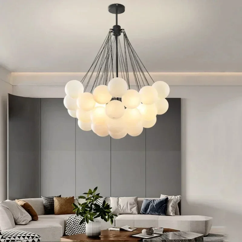 Modern White Glass Balls Chandeliers for Dining Living Room Bedroom Cafes Hall Home Decor Pendant Lights Indoor Lustre Luminaire