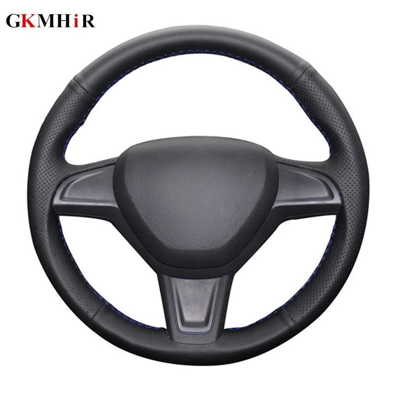 GKMHiR DIY Hand-stitched Black Artificial Leather Car Steering Wheel Cover for Skoda Yeti 2014 2015 2016 Rapid 2015