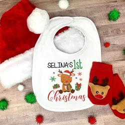 Personalised First Christmas Baby Bibs Girls Boys with Name Cotton Bib Newborn Saliva Towel Winter Holiday Xmas Gifts for Baby