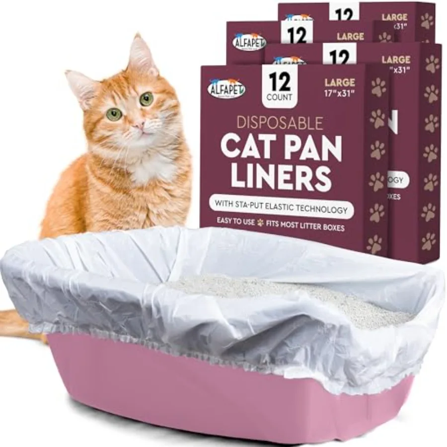 

Kitty Cat Litter box Disposable Elastic Liners- 48-count-For Medium and Large Size Litter Pans- With Sta-Put Technology for Fir