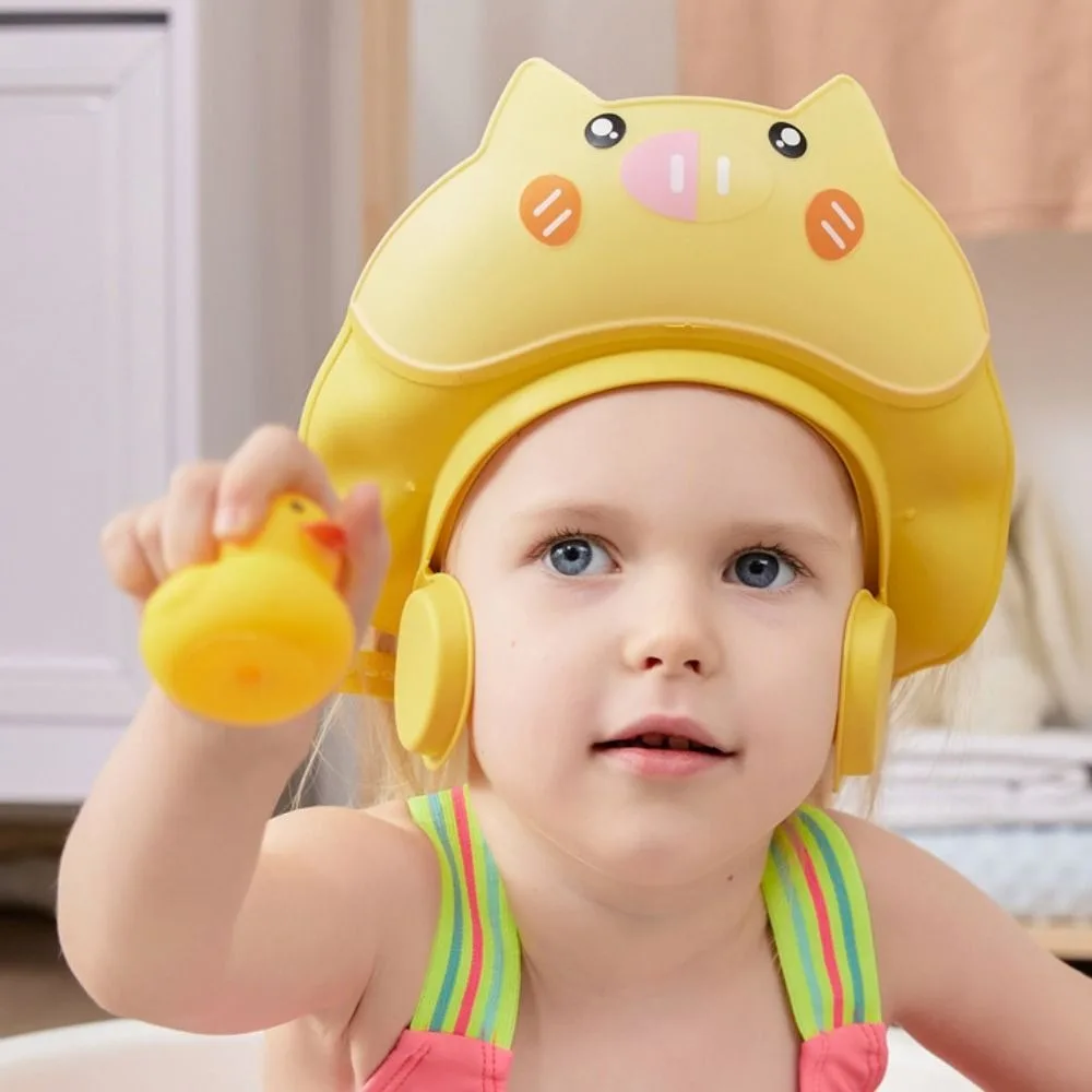 Cute Animal Shape Baby Shower Cap Soft Eye Ear Protection Baby Shampoo Cap Waterproof Adjustable Children's Bath Cap