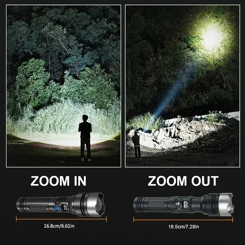 2PCS High Power LED Flashlight Powerful USB Charging Zoom Patrol Torch Outdoor Lamp Self Defense Emergency Camping Working Light