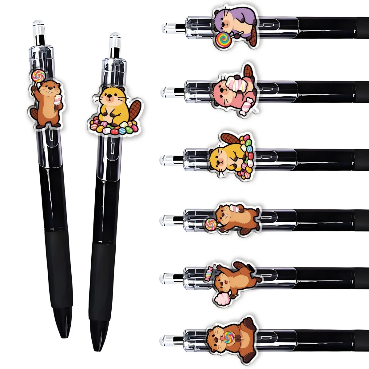 

6PCS/12PCS Candy & Beaver 'Little White Pen' round Ball Pens Student Writing Office Stationery Creative Stationery