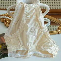 Embroidered Radiant Women's Underwear Lolita Japanese Girls Panties Sweet Wood Ear Edge Milk Silk Mid Low Waist Triangle Pants