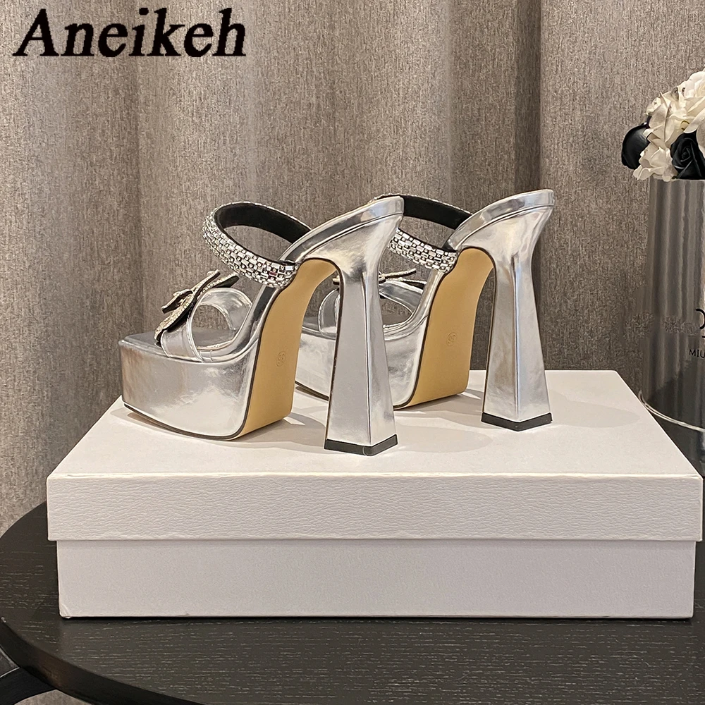 Aneikeh  Water Diamond Butterfly Super High Heel Platform Sandals Slippers Thick Heel Fashion Open Toe Wedding Shoes Sandalias