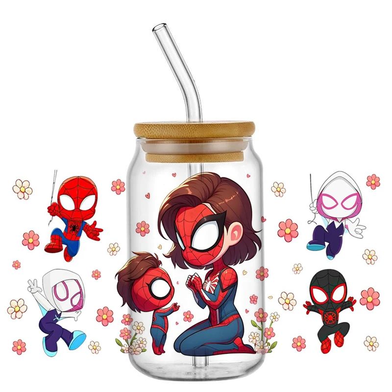 MINISO 3D Superwomen Mom UV DTF Cup Wrap for 16oz Libbey Glasses DIY Washable Mug Transfer Sticker