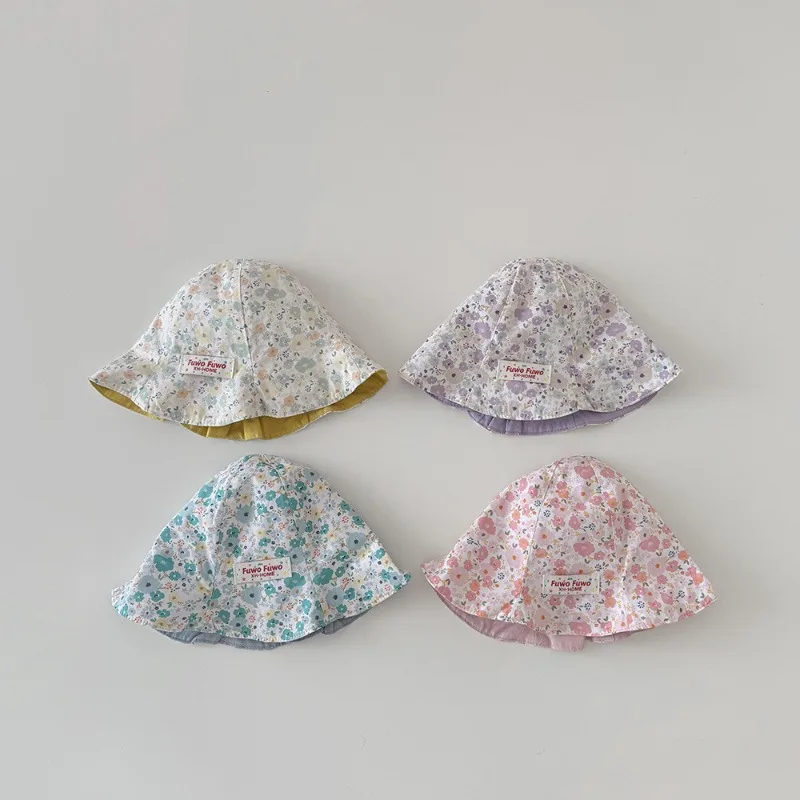 

Korean Baby Hat Spring Autumn New Floral Print Reversible Sun Hat Infant Bucket Cap for Boys Girls Kids Cartoon Fisherman Hat
