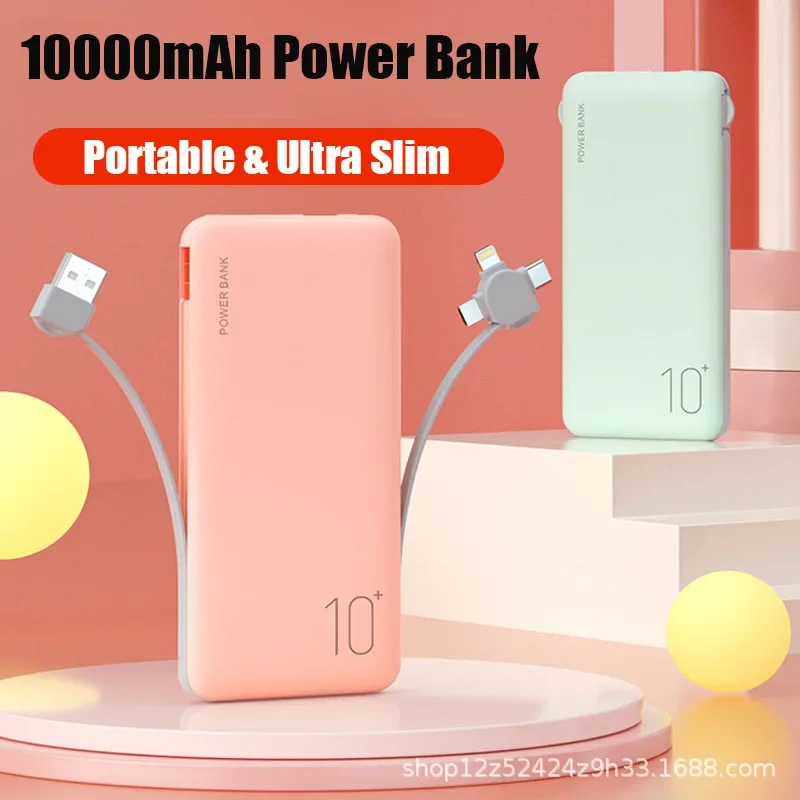 10000mAh Excellent Design Power Bank With USB TYPE C Cable Portable Fast Charger For iPhone 14 13 12 11 8 Xiaomi Huawei Samsung