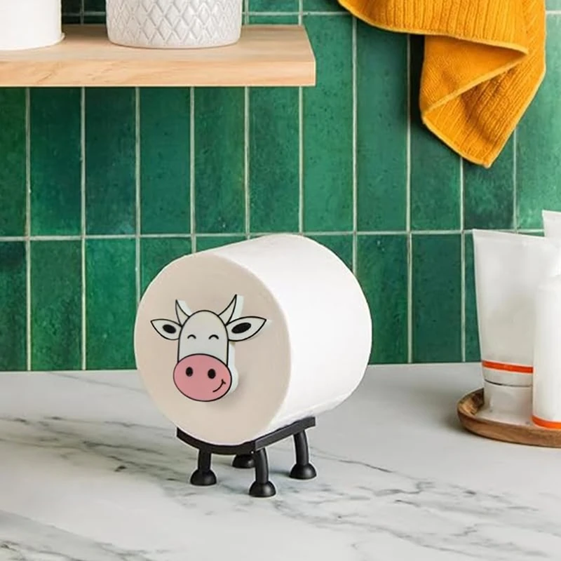 ABBN-Dairy Cow Toiletroll Holder 3D Printed Dairy Cow Tissue Paper Storage Shelf Stackable Funny Toilet Paper Holder House