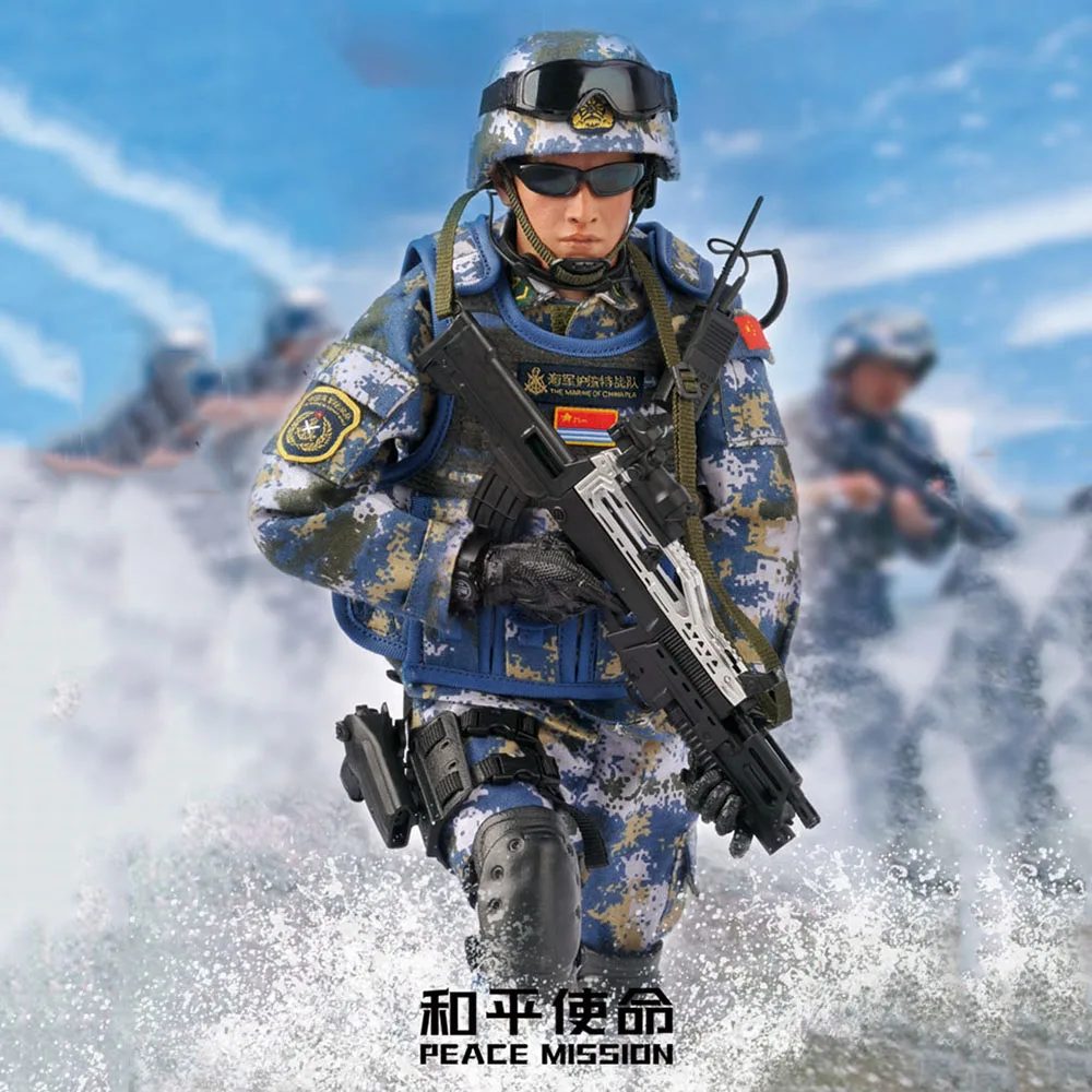 

Boys Gifts 1/6 Mini 30cm PVC Male Solider PEACE Mission PNMC PLA Navy Marine Corps Action Figure Model Toys with Weapon