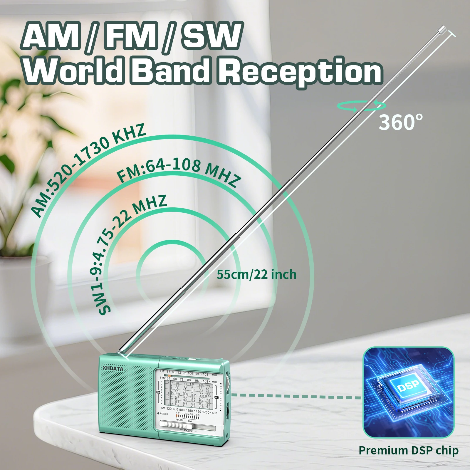 TECSUN R-9012/XHDATA D-219 FM/AM/SW 12 Bands Portable Pocket style High Sensitivity Radio Receiver Free Shipping