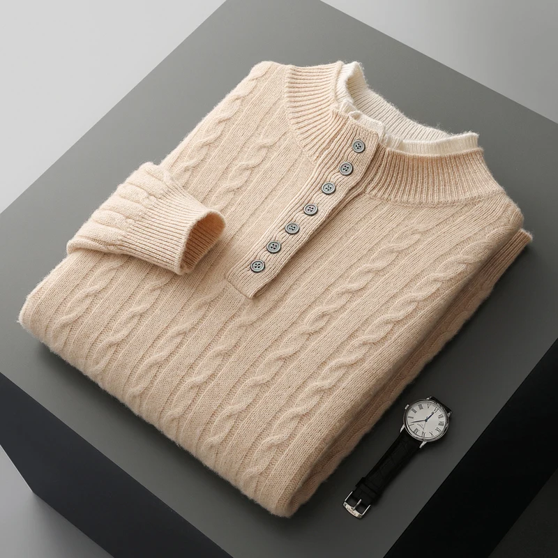 

ADDONEE мужской толстый вовняный пуловер с воротником-стойкой, свитер из 100% мериносовой шерсти, осенне-зимний кашемировый трикотаж, умный повседневный