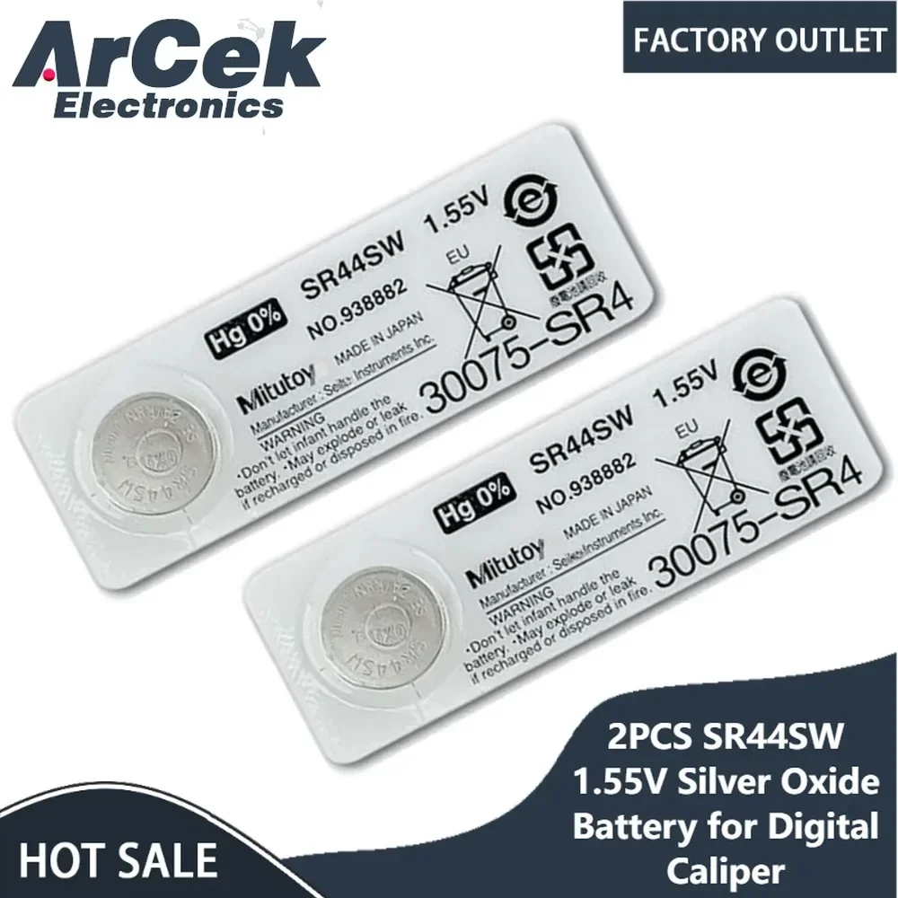 2pcs/lot SR44SW 1.55V Original for Mitutoyo Digital Caliper SR44 Battery 938882 Silver Oxide Battery