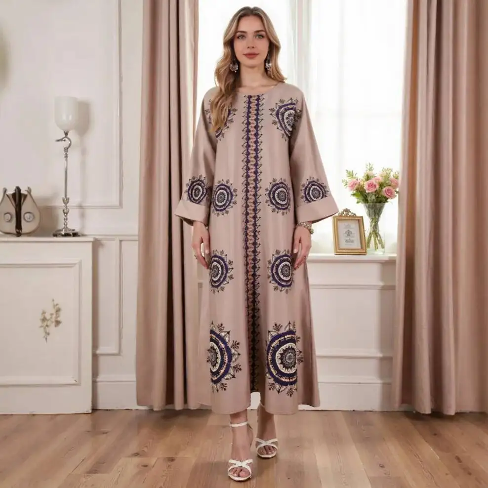 

New Muslim Women's Clothing Muslim Abaya Women's Long Dress Ethnic Printed Beaded Fashion Muslim Clothes Islam Elegant