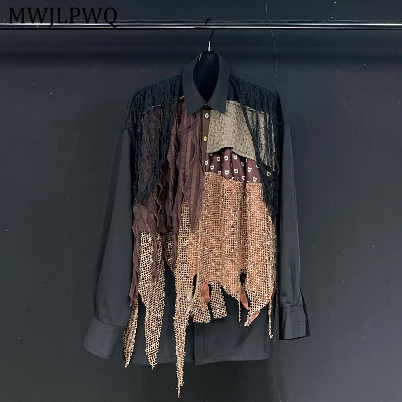 

MWJLPWQ сетчатые рубашки кофейного цвета, мужские свободные повседневные рубашки с лацканами и длинными рукавами, женские топы для пар, осень 2023, новинка 11438