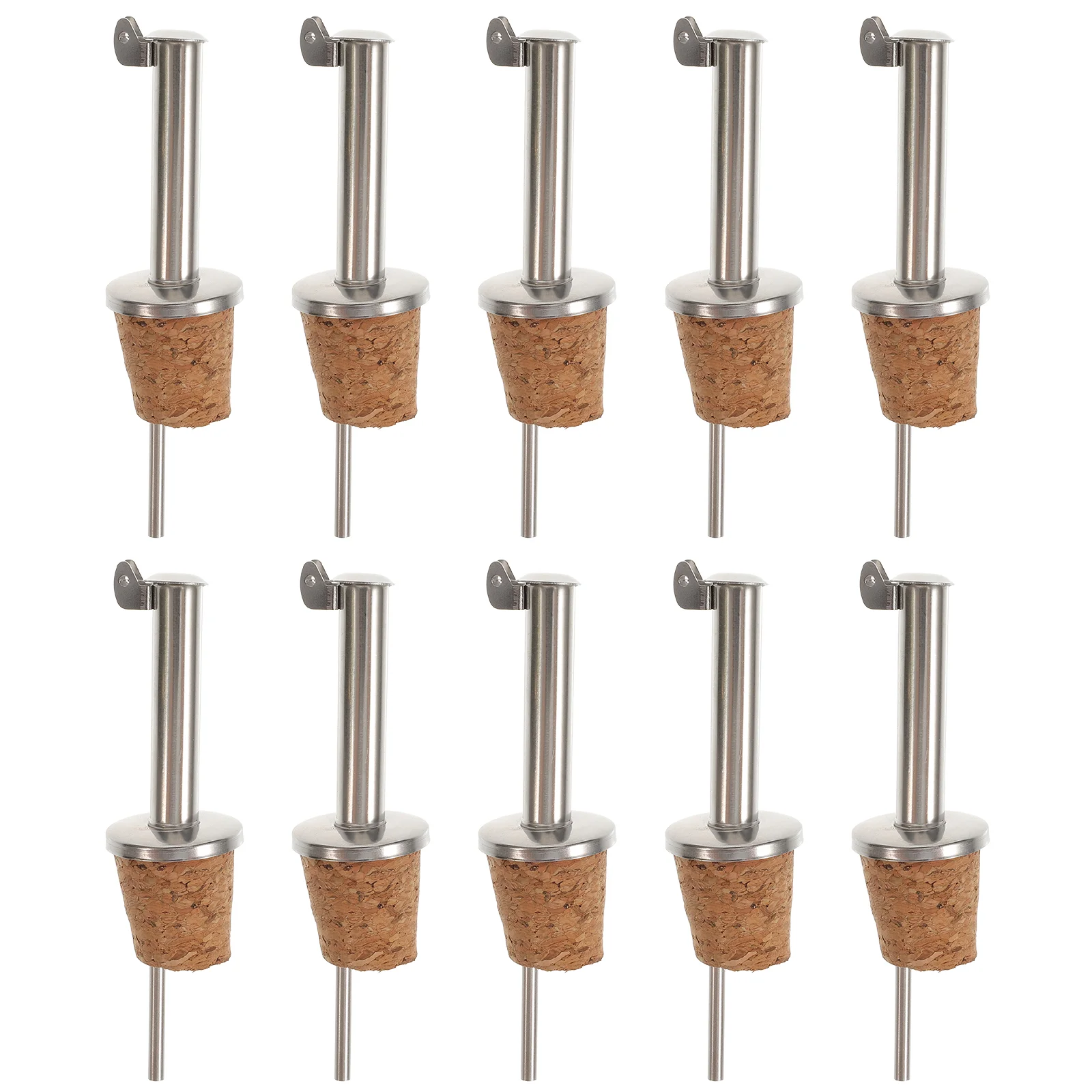 

10 Pcs Bottle Cork Stainless Steel Pourers for Syrup Dispenser Wooden Spouts Creative Caps