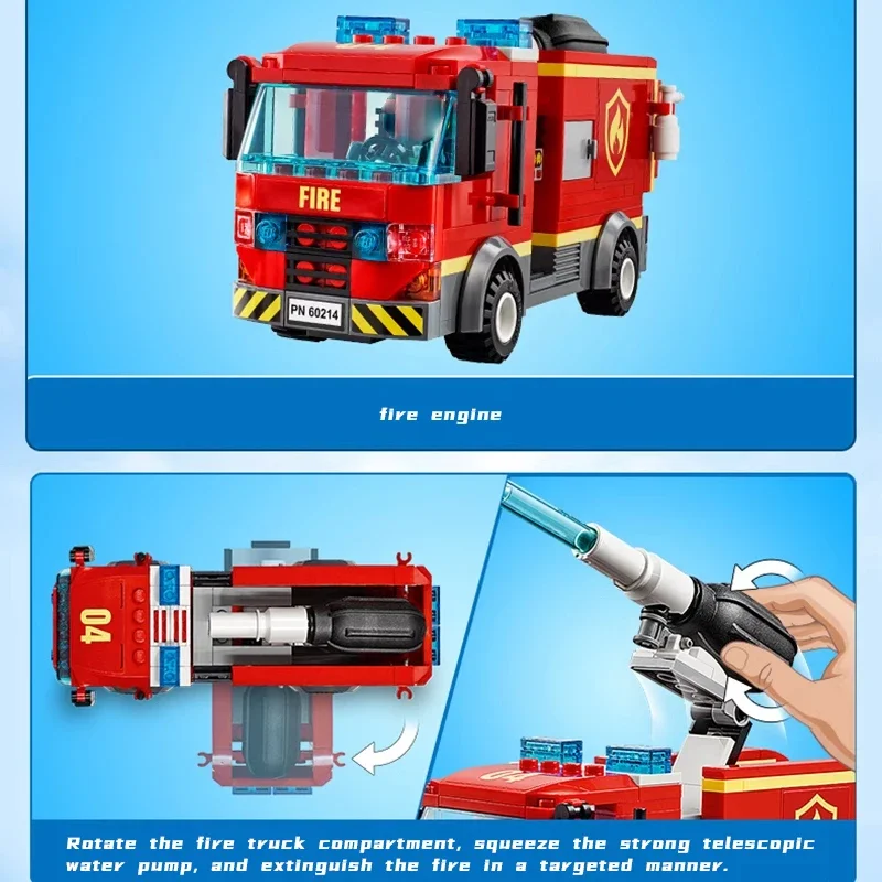 Burger shop fire Rescue City Series fire Truck Sprinkler Gun Building Assembly Building Block Model Children's Toy Gift