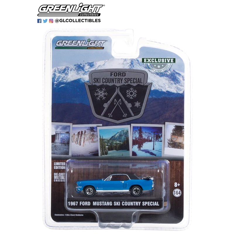 Greenlight-Van Ford Mustang Coupé Ski Rescue Trailer Series pour enfants, modèle de voiture en alliage moulé sous pression, proportion 1/64, type 3, cadeau de Noël