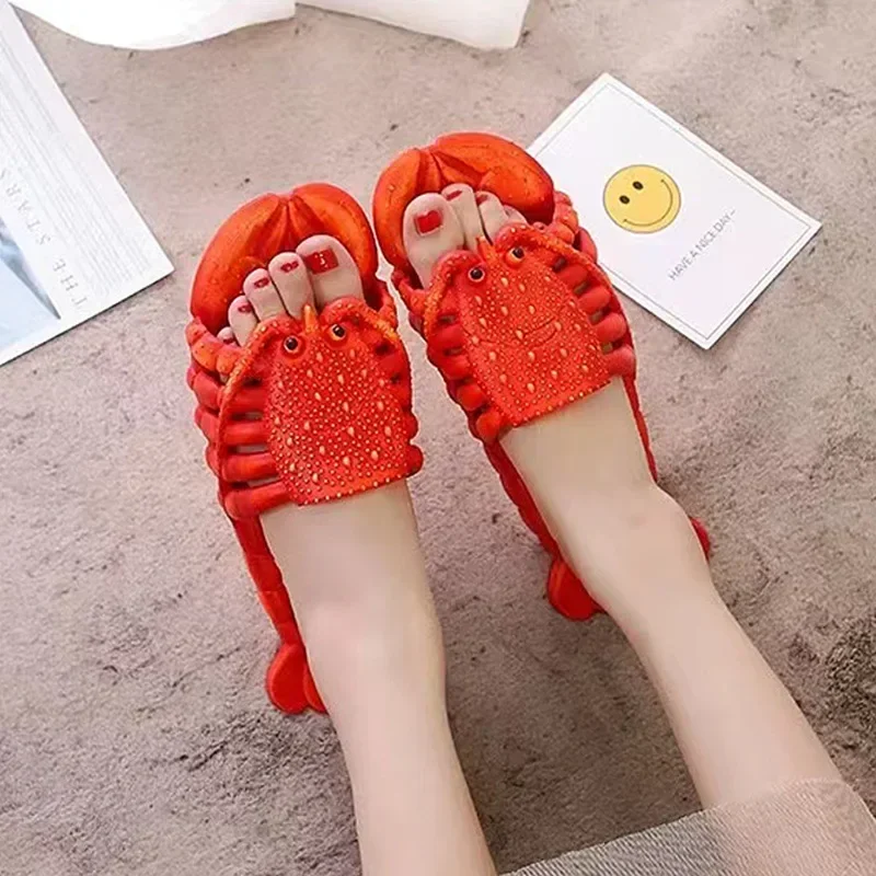 2024 Summer New Men\'s Women\'s Couple Slippers Parent Child Beach Cool Slippers Outdoor Wear Funny Crayfish cheap Shoes Clearance