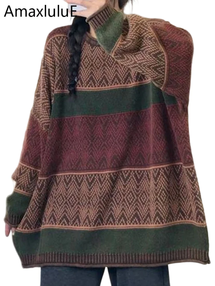 

Amax LuluE зимняя мода для отдыха полосатый пуловер женский свободный элегантный винтажный свитер женские классические роскошные европейские джемперы