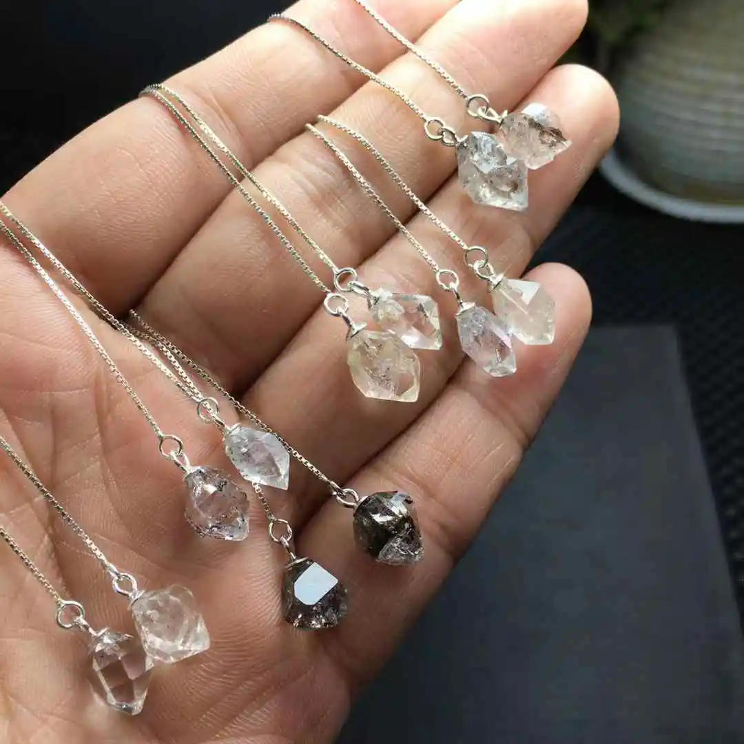 Unit One Pair Natural Rough Herkimer Gemstone Crystal Hanging Earrings With 925Silver