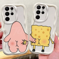 Fun SpongeBobs Pinch Butt Wave Case For Samsung Galaxy S24 Ultra S23 S22 Plus S21 S20 FE A25 A55 A35 A15 A05 A05S Silicone Cover