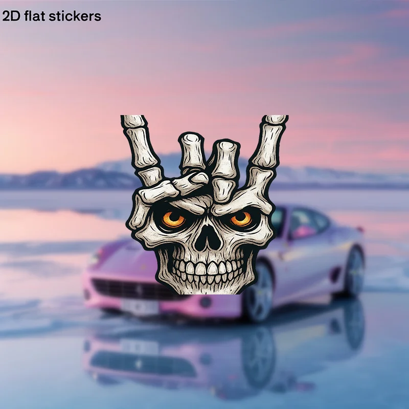 

2D Flat Skeleton Hand Skull Vinyl Sticker, Cool DIY Decal for Car Motorcycle Laptop Water Bottle Fridge