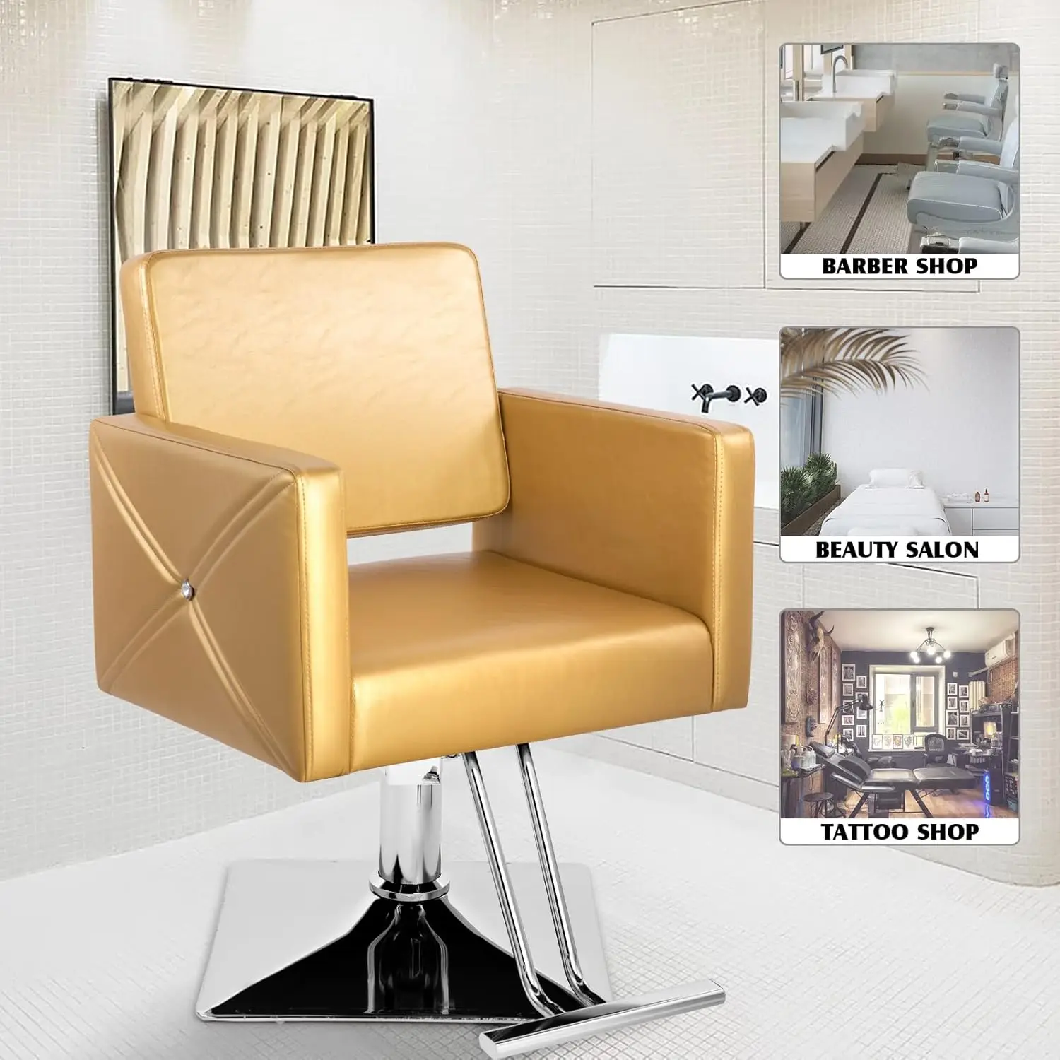 

Soft Comfortable Beauty Pink Black Golden Hydraulic Pump Styling Salon Chair For Hair Stylist