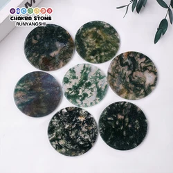 1PC Natural Crystal Moss Agate Round Slice Hand Crafted Coaster Household Supplies Household Kitchenware Home Healing Stone