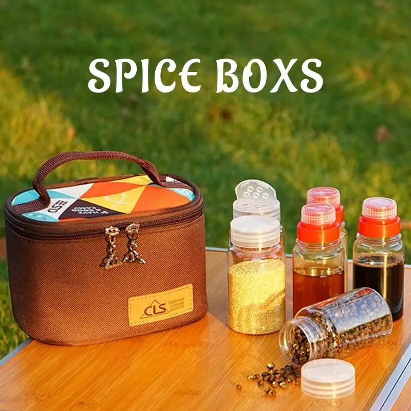 6Pcs/set Outdoor Camping Tableware Storage Container Condiment Dispenser Seasoning Bottles Cans with Bag For BBQ