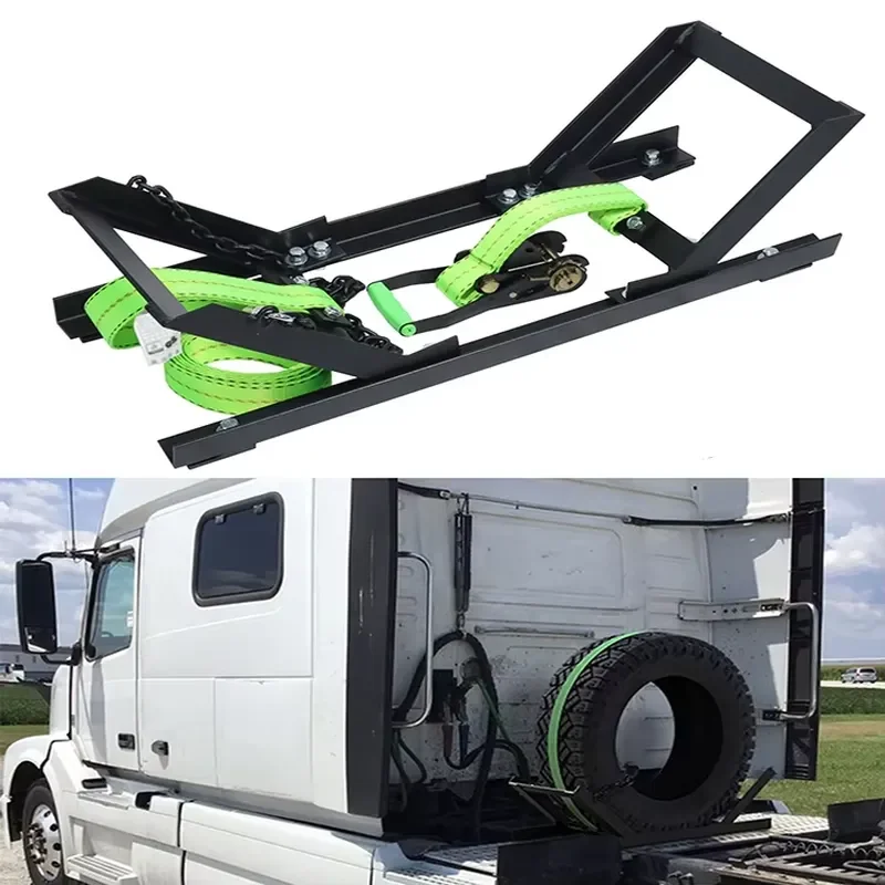 JH-Mech Sturdy Adjustable Versatile Carrier Fits Most Tire Size Tire Carrier Mount Glossy Black Carbon Steel Spare Tire Rack