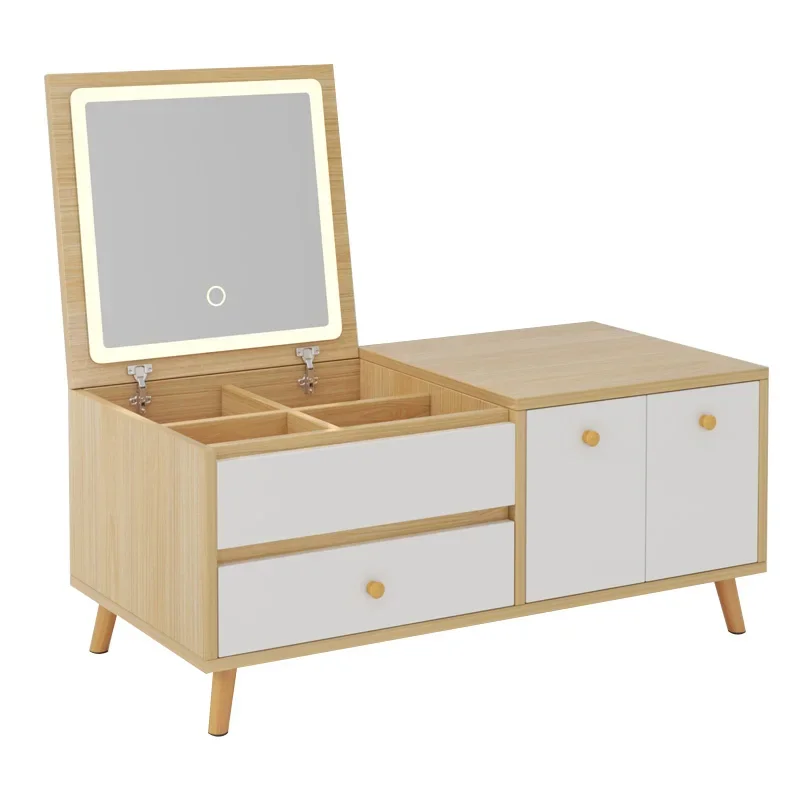 Bay window dressing table bedroom simple modern tatami dressing table small space-saving with lamp storage cabinet integrated