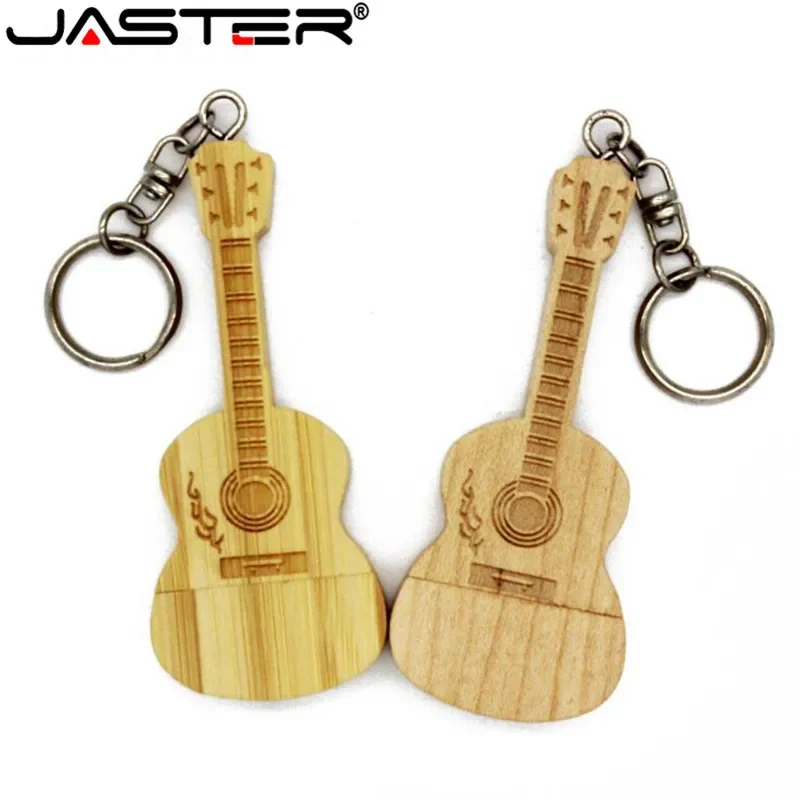 JASTER Metal keychain Natural wooden bamboo Guitar model usb flash drive pendrive 4GB 16GB 32GB 64GB memory stick LOGO customize