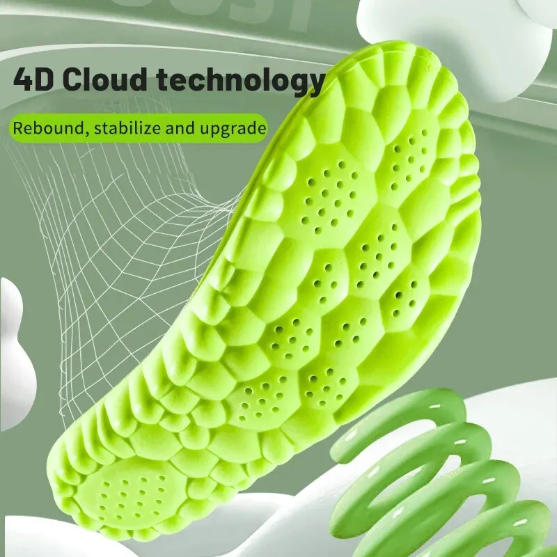 4D กีฬาพื้นรองเท้า Super Soft รองเท้าสําหรับฟุต Shock Absorption ตะกร้ารองเท้า Arch Support Orthopedic Inserts